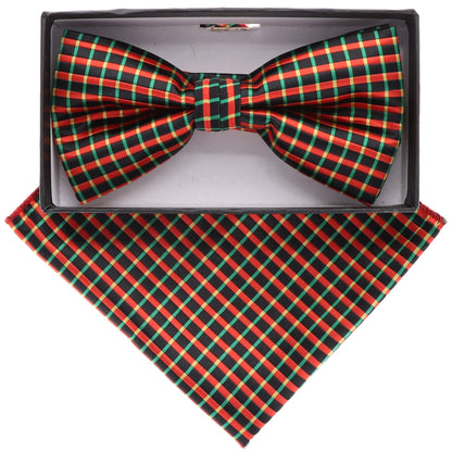 Vittorio Farina Men's Geometric Design Satin Bow Tie & Pocket Square in Gift Box - BH-21067 - Bow Tie & Pocket Square - Vittorio Farina