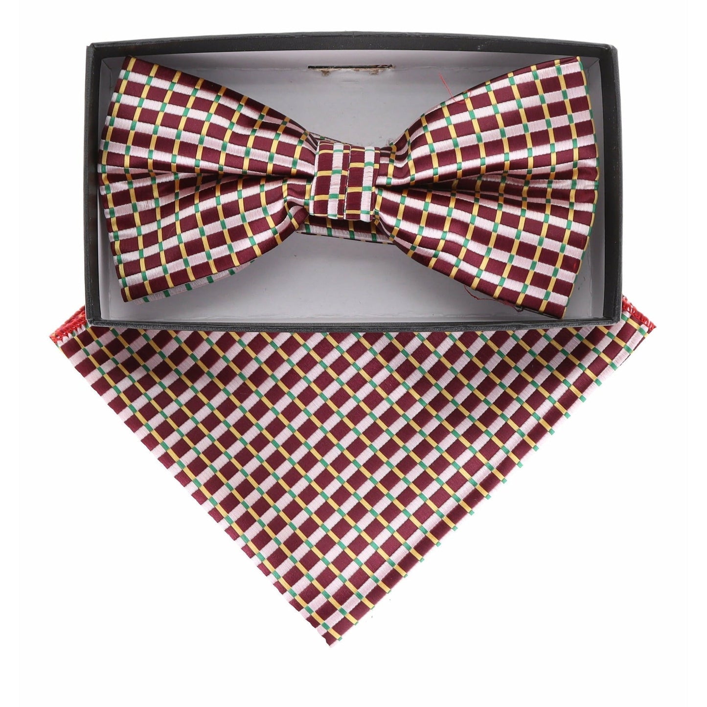 Vittorio Farina Men's Geometric Design Satin Bow Tie & Pocket Square in Gift Box - BH-21069 - Bow Tie & Pocket Square - Vittorio Farina