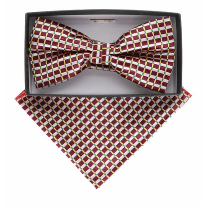 Vittorio Farina Men's Geometric Design Satin Bow Tie & Pocket Square in Gift Box - BH-21069 - Bow Tie & Pocket Square - Vittorio Farina