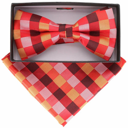 Vittorio Farina Men's Geometric Design Satin Bow Tie & Pocket Square in Gift Box - BH-21072 - Bow Tie & Pocket Square - Vittorio Farina