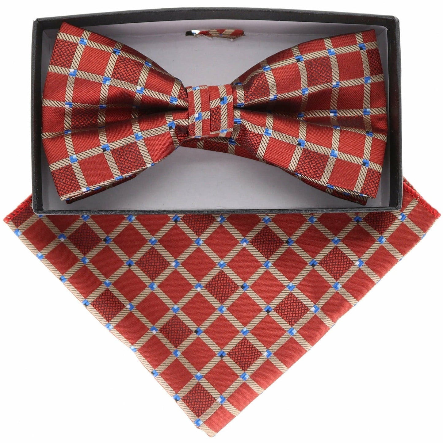 Vittorio Farina Men's Geometric Design Satin Bow Tie & Pocket Square in Gift Box - BH-21073 - Bow Tie & Pocket Square - Vittorio Farina