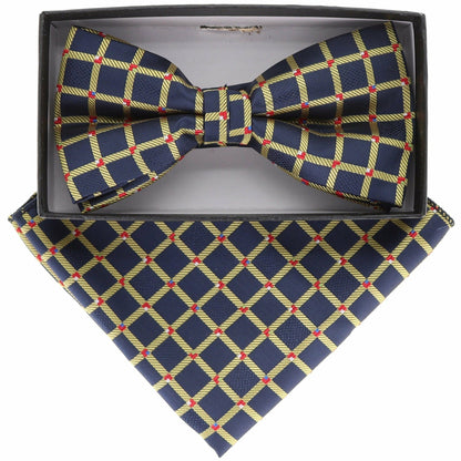 Vittorio Farina Men's Geometric Design Satin Bow Tie & Pocket Square in Gift Box - BH-21074 - Bow Tie & Pocket Square - Vittorio Farina