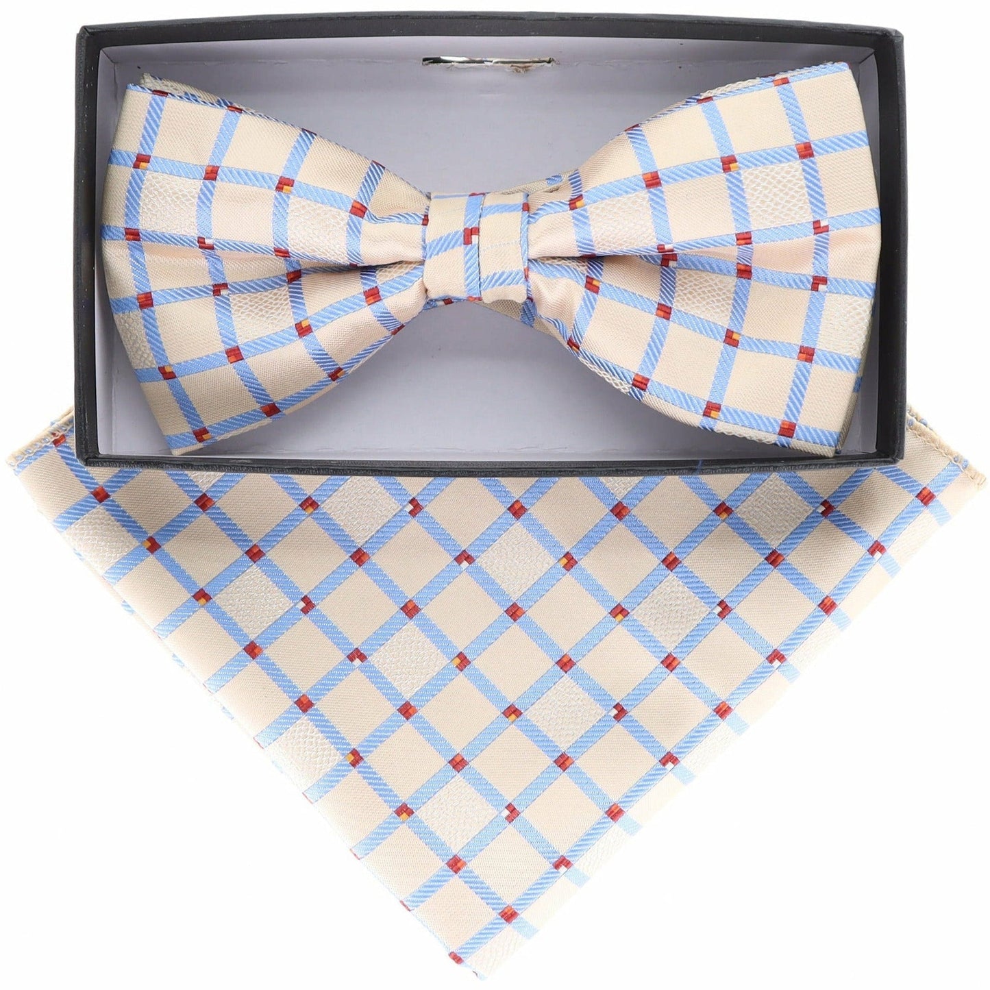 Vittorio Farina Men's Geometric Design Satin Bow Tie & Pocket Square in Gift Box - BH-21075 - Bow Tie & Pocket Square - Vittorio Farina