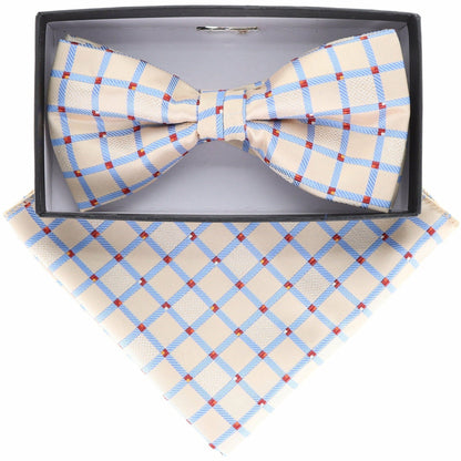 Vittorio Farina Men's Geometric Design Satin Bow Tie & Pocket Square in Gift Box - BH-21075 - Bow Tie & Pocket Square - Vittorio Farina