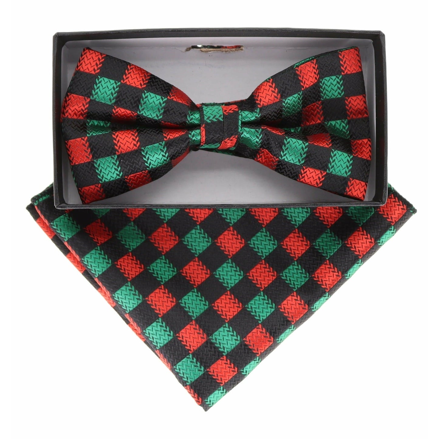 Vittorio Farina Men's Geometric Design Satin Bow Tie & Pocket Square in Gift Box - BH-21077 - Bow Tie & Pocket Square - Vittorio Farina