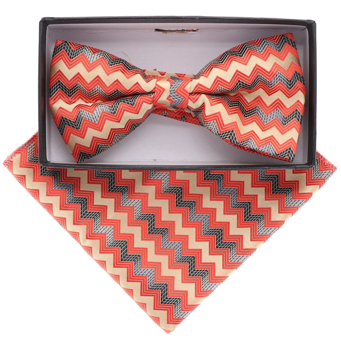 Vittorio Farina Men's Geometric Design Satin Bow Tie & Pocket Square in Gift Box - BH-21086 - Bow Tie & Pocket Square - Vittorio Farina