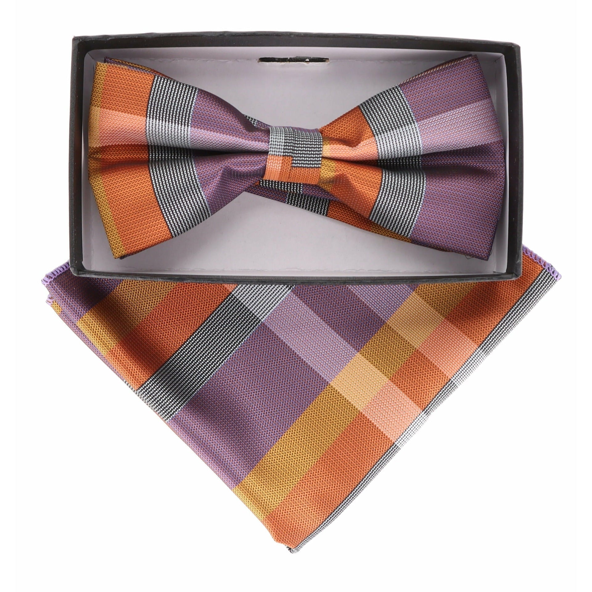 Vittorio Farina Men's Geometric Design Satin Bow Tie & Pocket Square in Gift Box - BH-21086 - Bow Tie & Pocket Square - Vittorio Farina