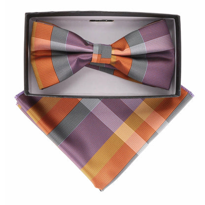 Vittorio Farina Men's Geometric Design Satin Bow Tie & Pocket Square in Gift Box - BH-21086 - Bow Tie & Pocket Square - Vittorio Farina