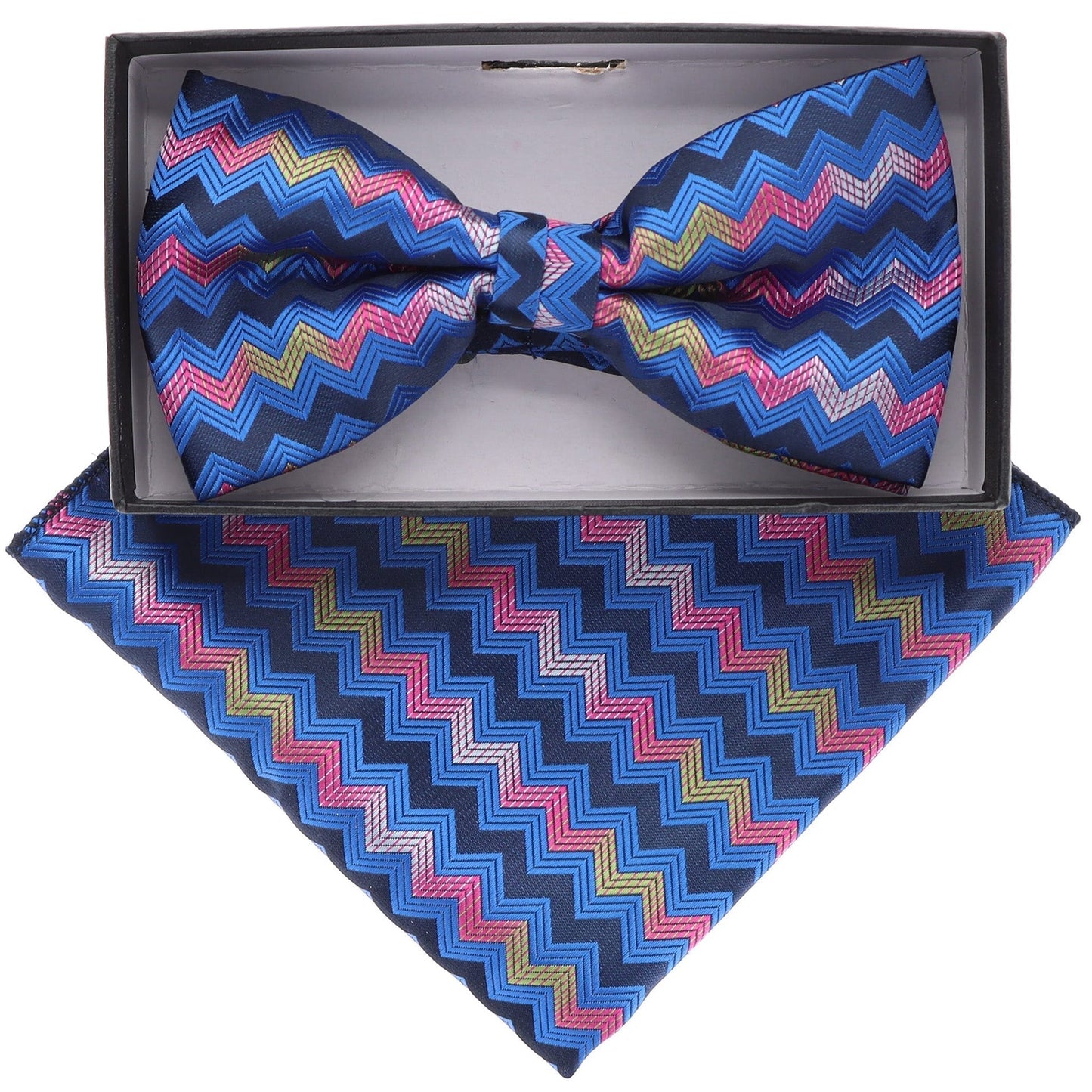 Vittorio Farina Men's Geometric Design Satin Bow Tie & Pocket Square in Gift Box - BH-21087 - Bow Tie & Pocket Square - Vittorio Farina
