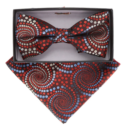 Vittorio Farina Men's Geometric Design Satin Bow Tie & Pocket Square in Gift Box - BH-21087 - Bow Tie & Pocket Square - Vittorio Farina