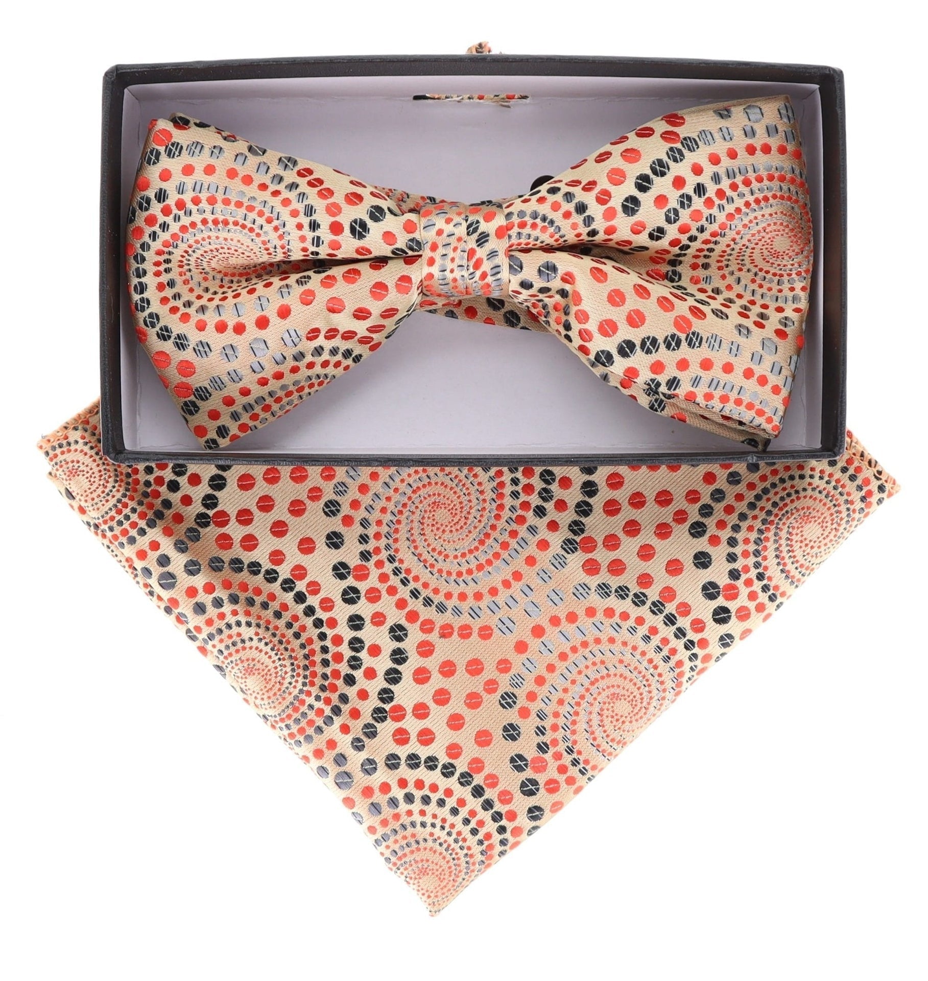 Vittorio Farina Men's Geometric Design Satin Bow Tie & Pocket Square in Gift Box - BH-21087 - Bow Tie & Pocket Square - Vittorio Farina