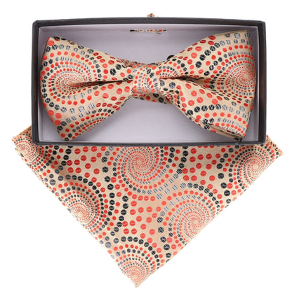 Vittorio Farina Men's Geometric Design Satin Bow Tie & Pocket Square in Gift Box - BH-21087 - Bow Tie & Pocket Square - Vittorio Farina