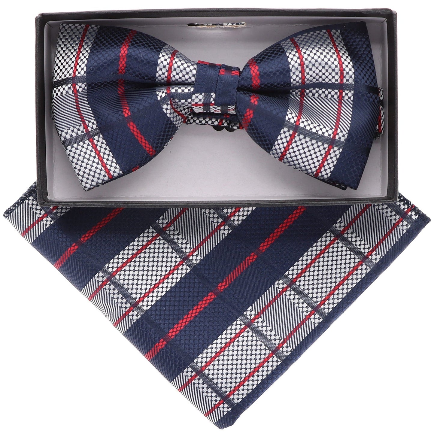 Vittorio Farina Men's Geometric Design Satin Bow Tie & Pocket Square in Gift Box - BH-21087 - Bow Tie & Pocket Square - Vittorio Farina
