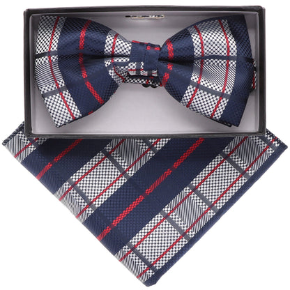 Vittorio Farina Men's Geometric Design Satin Bow Tie & Pocket Square in Gift Box - BH-21087 - Bow Tie & Pocket Square - Vittorio Farina