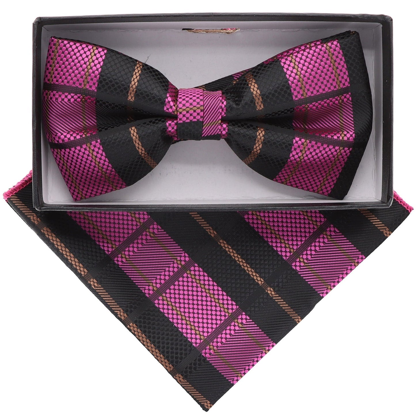 Vittorio Farina Men's Geometric Design Satin Bow Tie & Pocket Square in Gift Box - BH-21108 - Bow Tie & Pocket Square - Vittorio Farina