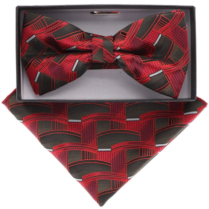 Vittorio Farina Men's Geometric Design Satin Bow Tie & Pocket Square in Gift Box - BH-21108 - Bow Tie & Pocket Square - Vittorio Farina