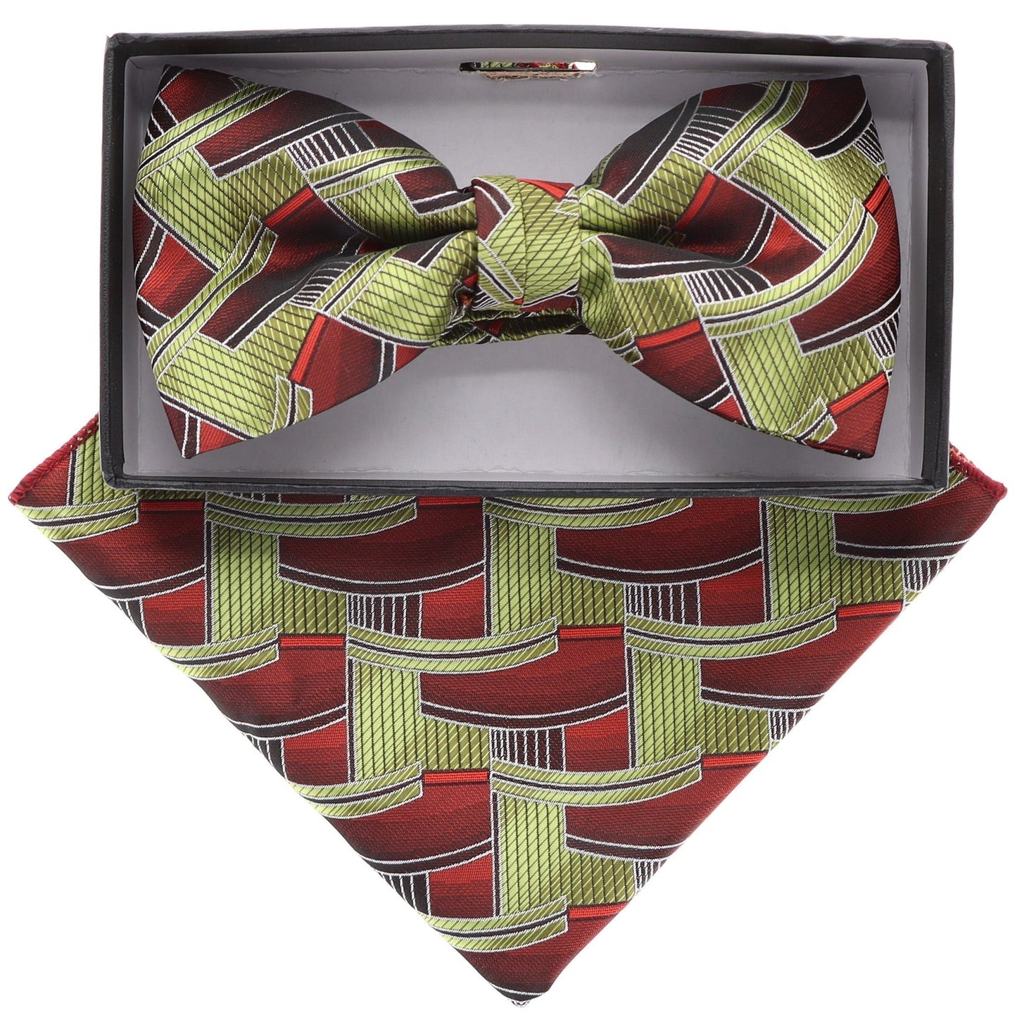 Vittorio Farina Men's Geometric Design Satin Bow Tie & Pocket Square in Gift Box - BH-21126 - Bow Tie & Pocket Square - Vittorio Farina