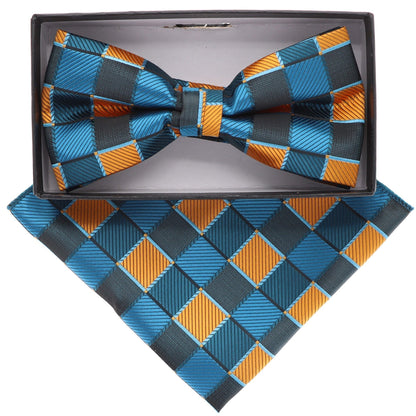 Vittorio Farina Men's Geometric Design Satin Bow Tie & Pocket Square in Gift Box - BH-21133 - Bow Tie & Pocket Square - Vittorio Farina