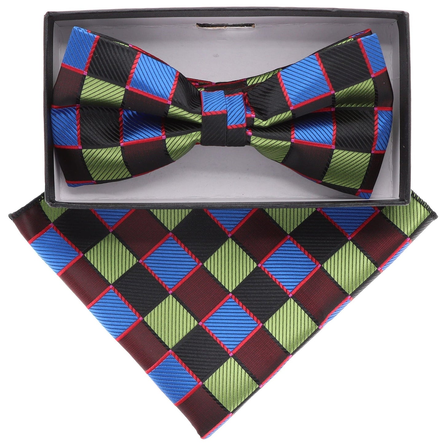 Vittorio Farina Men's Geometric Design Satin Bow Tie & Pocket Square in Gift Box - BH-21133 - Bow Tie & Pocket Square - Vittorio Farina