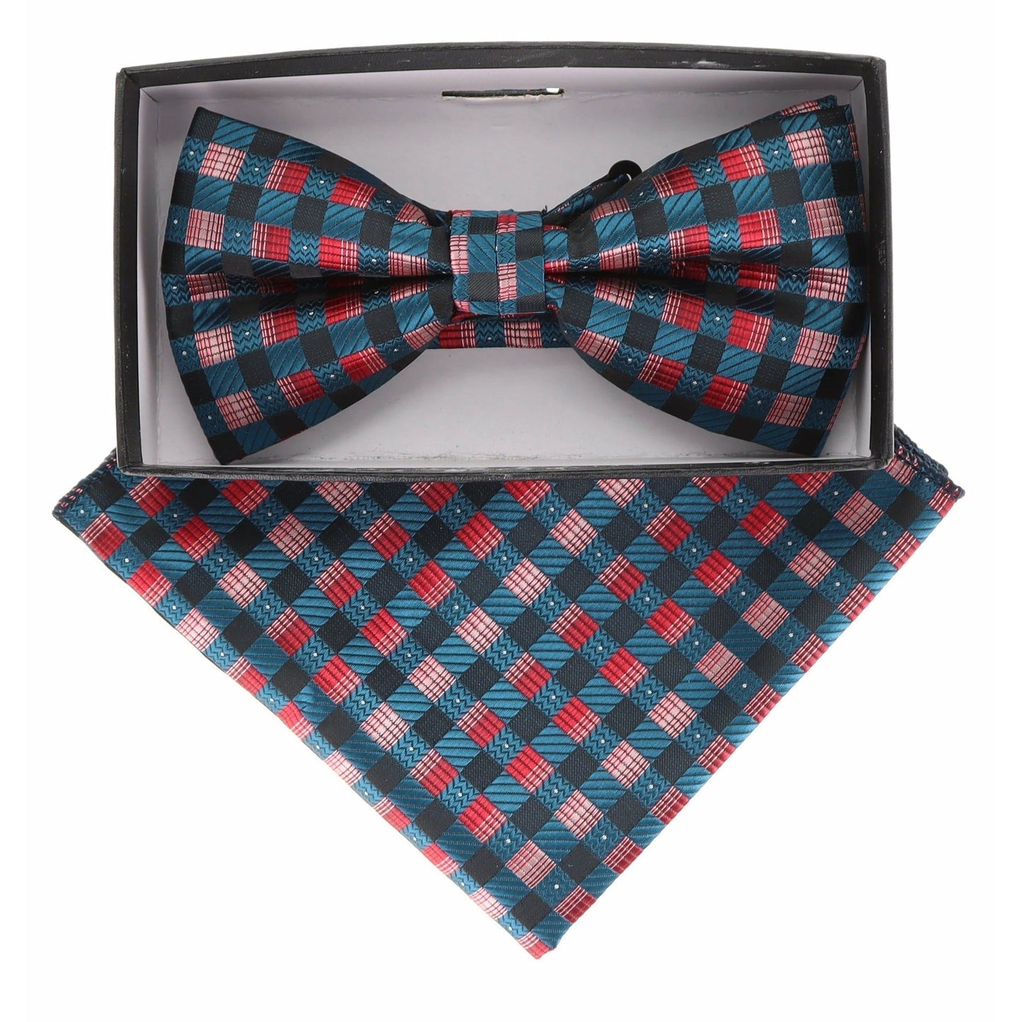 Vittorio Farina Men's Geometric Design Satin Bow Tie & Pocket Square in Gift Box - BH-21151 - Bow Tie & Pocket Square - Vittorio Farina