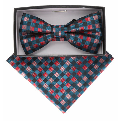 Vittorio Farina Men's Geometric Design Satin Bow Tie & Pocket Square in Gift Box - BH-21151 - Bow Tie & Pocket Square - Vittorio Farina