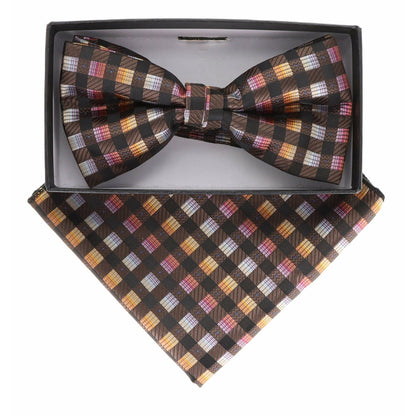 Vittorio Farina Men's Geometric Design Satin Bow Tie & Pocket Square in Gift Box - BH-21152 - Bow Tie & Pocket Square - Vittorio Farina