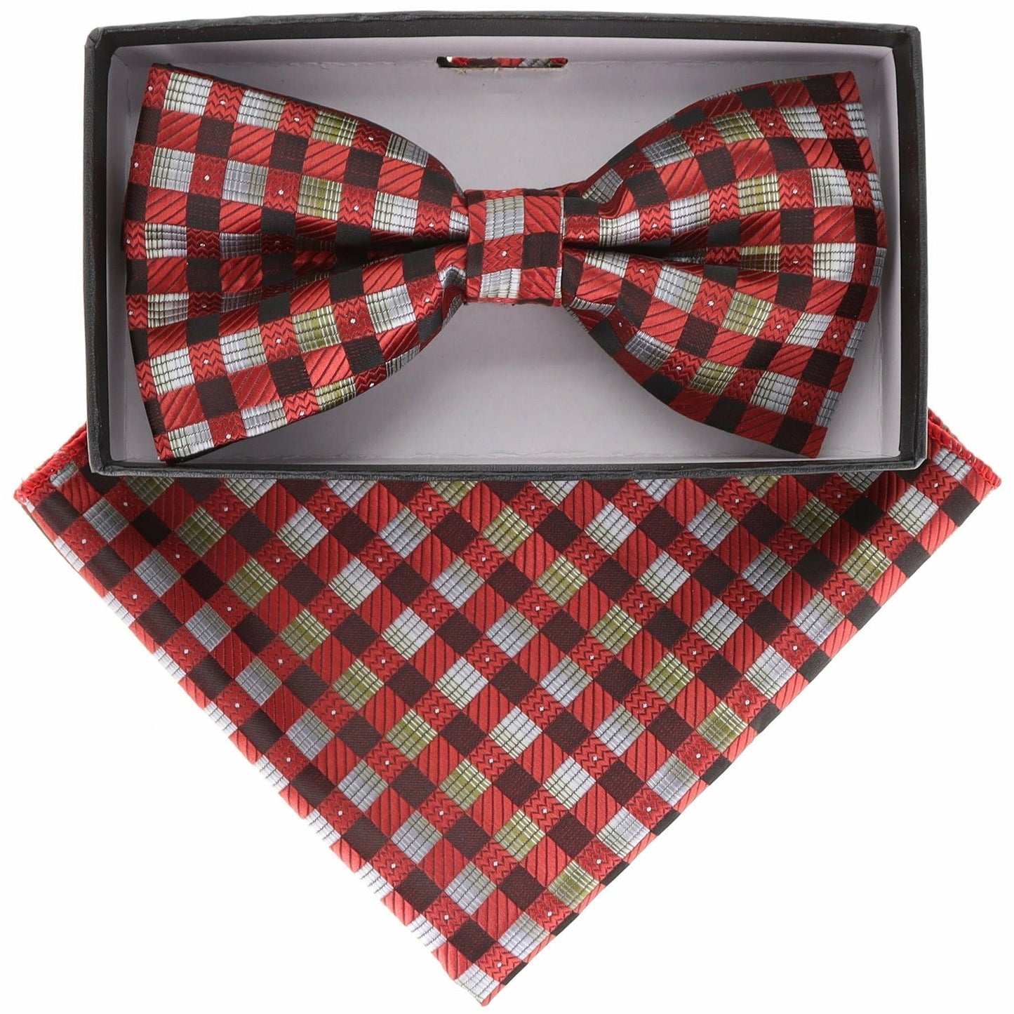 Vittorio Farina Men's Geometric Design Satin Bow Tie & Pocket Square in Gift Box - BH-21153 - Bow Tie & Pocket Square - Vittorio Farina