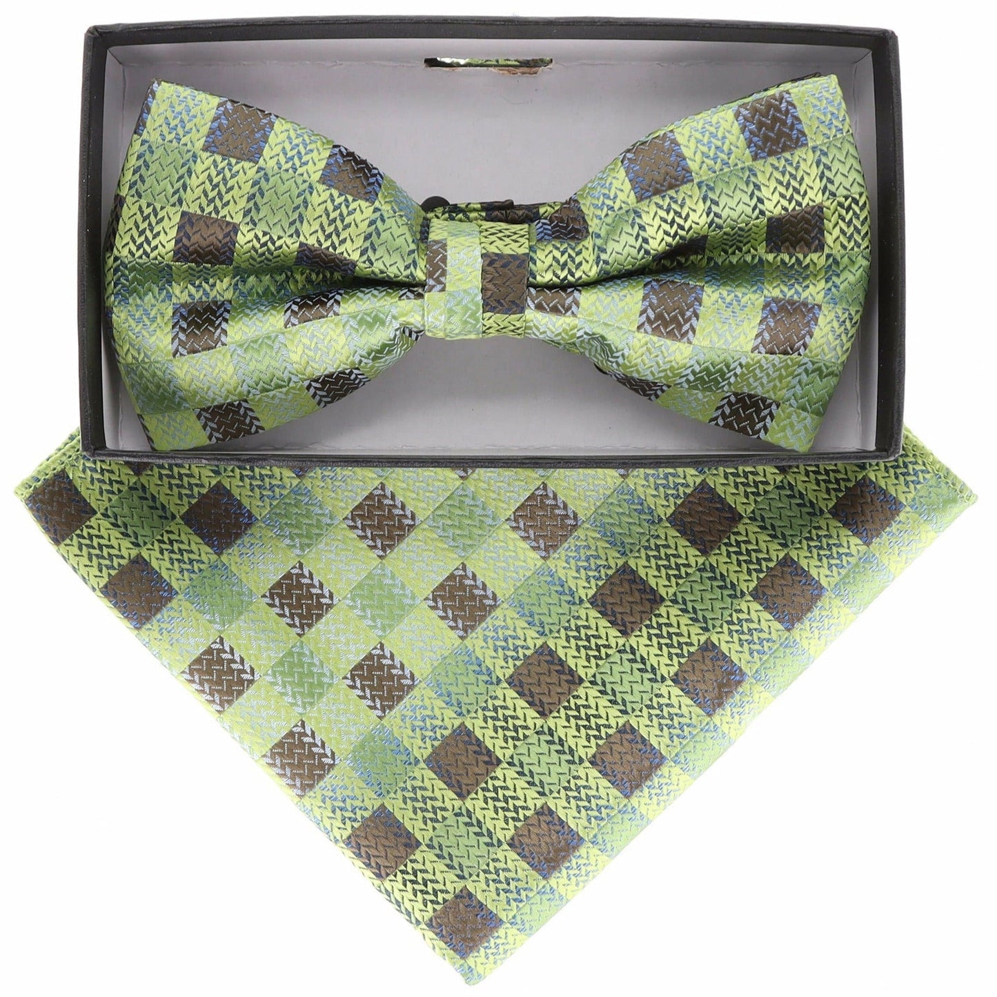 Vittorio Farina Men's Geometric Design Satin Bow Tie & Pocket Square in Gift Box - BH-21157 - Bow Tie & Pocket Square - Vittorio Farina