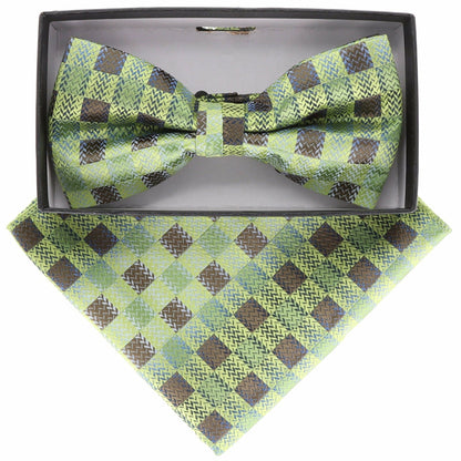 Vittorio Farina Men's Geometric Design Satin Bow Tie & Pocket Square in Gift Box - BH-21157 - Bow Tie & Pocket Square - Vittorio Farina
