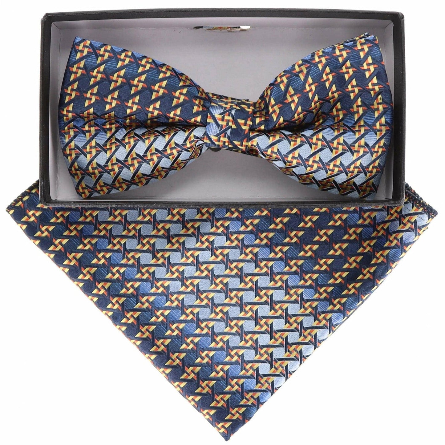 Vittorio Farina Men's Geometric Design Satin Bow Tie & Pocket Square in Gift Box - BH-21157 - Bow Tie & Pocket Square - Vittorio Farina