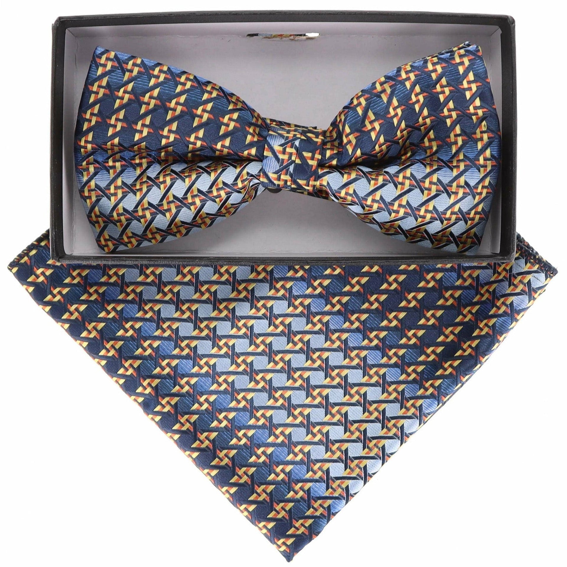 Vittorio Farina Men's Geometric Design Satin Bow Tie & Pocket Square in Gift Box - BH-21157 - Bow Tie & Pocket Square - Vittorio Farina