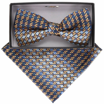 Vittorio Farina Men's Geometric Design Satin Bow Tie & Pocket Square in Gift Box - BH-21157 - Bow Tie & Pocket Square - Vittorio Farina