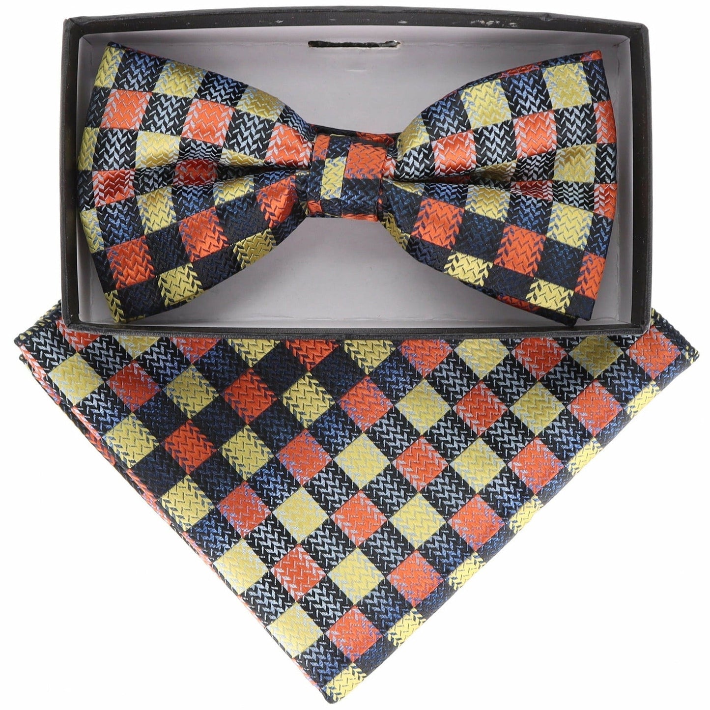 Vittorio Farina Men's Geometric Design Satin Bow Tie & Pocket Square in Gift Box - BH-21157 - Bow Tie & Pocket Square - Vittorio Farina