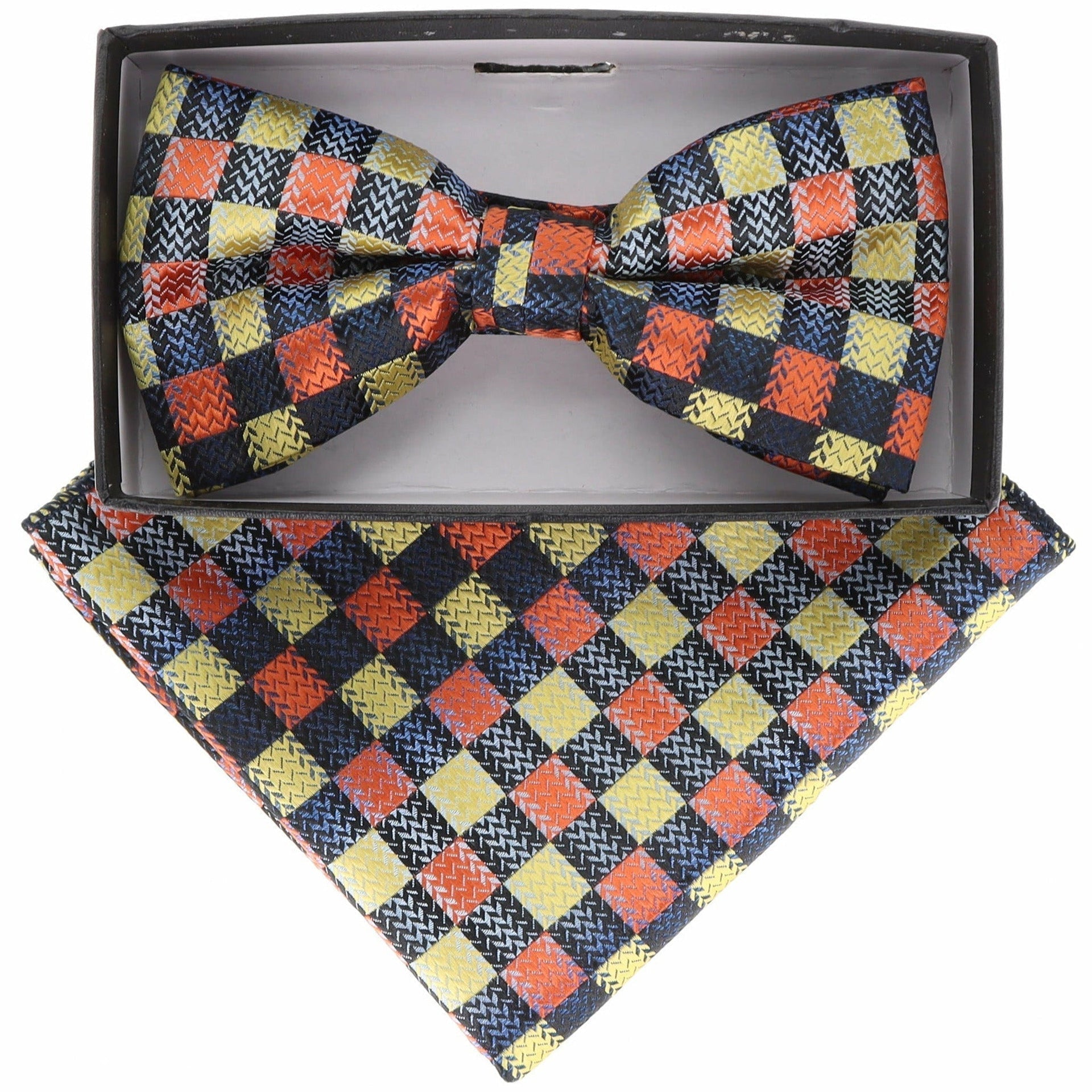 Vittorio Farina Men's Geometric Design Satin Bow Tie & Pocket Square in Gift Box - BH-21157 - Bow Tie & Pocket Square - Vittorio Farina