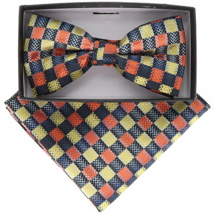Vittorio Farina Men's Geometric Design Satin Bow Tie & Pocket Square in Gift Box - BH-21157 - Bow Tie & Pocket Square - Vittorio Farina