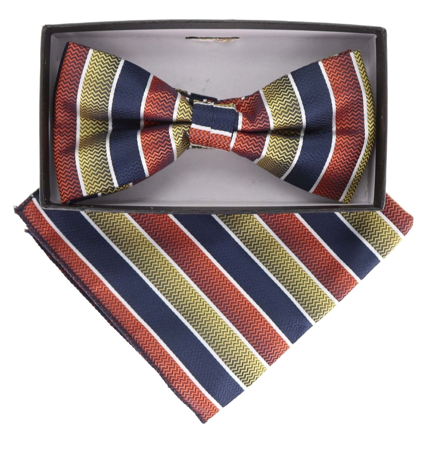 Vittorio Farina Men's Geometric Design Satin Bow Tie & Pocket Square in Gift Box - BH-21161 - Bow Tie & Pocket Square - Vittorio Farina