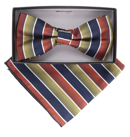 Vittorio Farina Men's Geometric Design Satin Bow Tie & Pocket Square in Gift Box - BH-21161 - Bow Tie & Pocket Square - Vittorio Farina