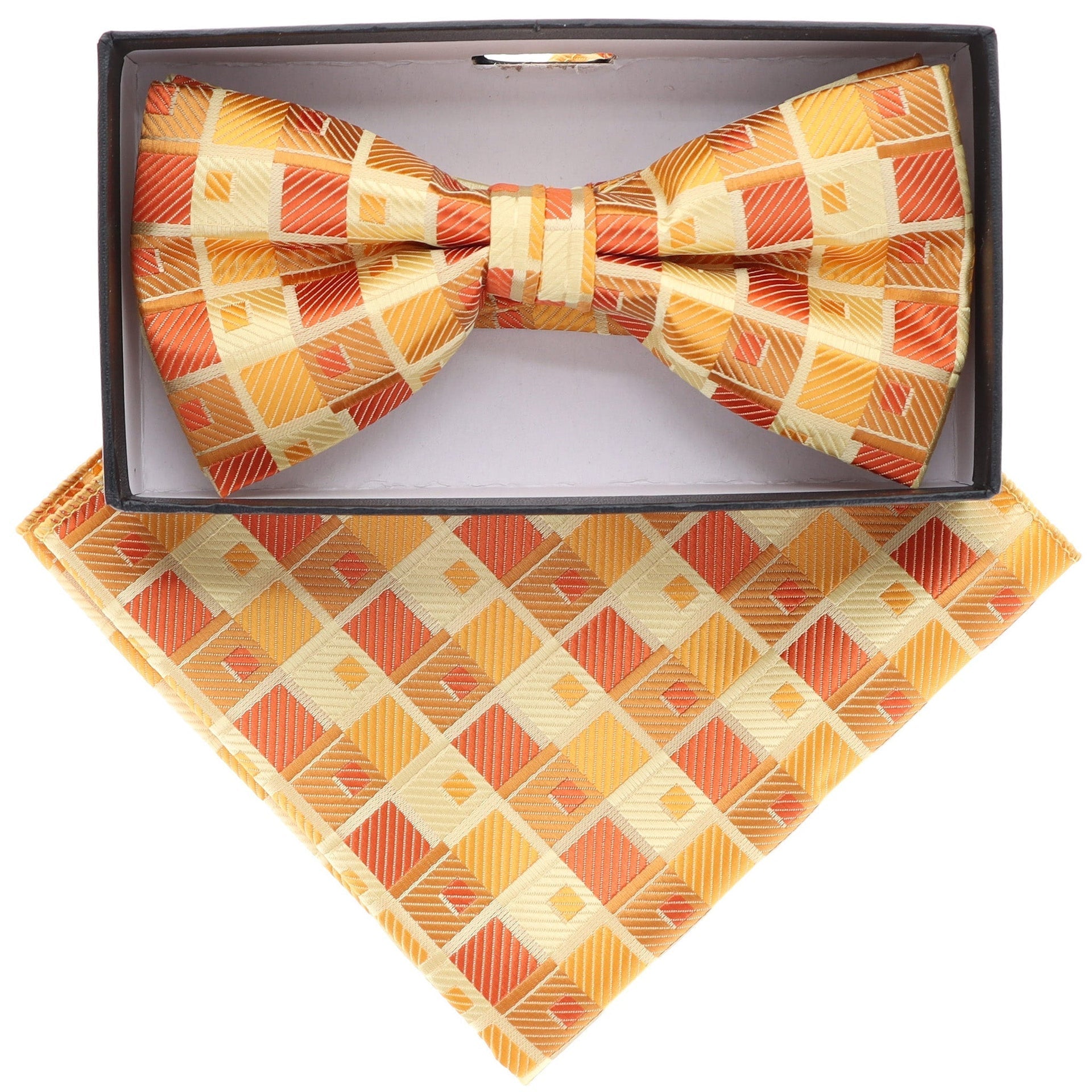 Vittorio Farina Men's Geometric Design Satin Bow Tie & Pocket Square in Gift Box - BH-21161 - Bow Tie & Pocket Square - Vittorio Farina