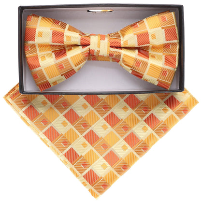 Vittorio Farina Men's Geometric Design Satin Bow Tie & Pocket Square in Gift Box - BH-21161 - Bow Tie & Pocket Square - Vittorio Farina
