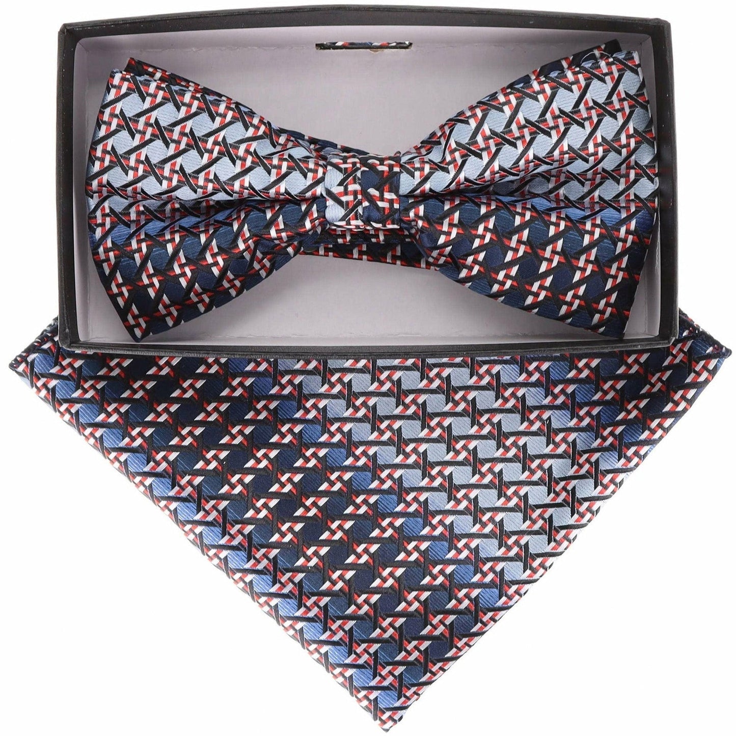 Vittorio Farina Men's Geometric Design Satin Bow Tie & Pocket Square in Gift Box - BH-21161 - Bow Tie & Pocket Square - Vittorio Farina