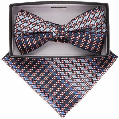 Vittorio Farina Men's Geometric Design Satin Bow Tie & Pocket Square in Gift Box - BH-21161 - Bow Tie & Pocket Square - Vittorio Farina