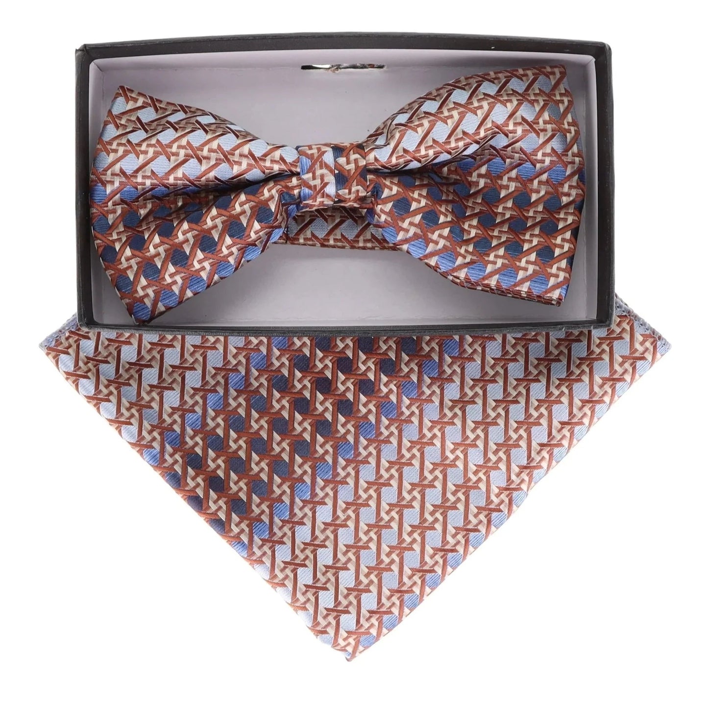 Vittorio Farina Men's Geometric Design Satin Bow Tie & Pocket Square in Gift Box - BH-21162 - Bow Tie & Pocket Square - Vittorio Farina