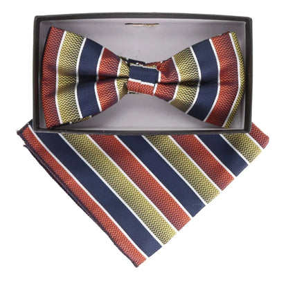 Vittorio Farina Men's Geometric Design Satin Bow Tie & Pocket Square in Gift Box - BH-21162 - Bow Tie & Pocket Square - Vittorio Farina