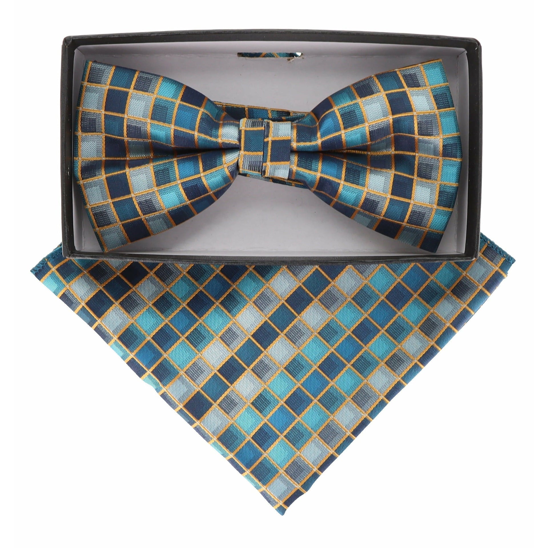 Vittorio Farina Men's Geometric Design Satin Bow Tie & Pocket Square in Gift Box - BH-21172 - Bow Tie & Pocket Square - Vittorio Farina