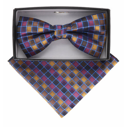Vittorio Farina Men's Geometric Design Satin Bow Tie & Pocket Square in Gift Box - BH-21172 - Bow Tie & Pocket Square - Vittorio Farina