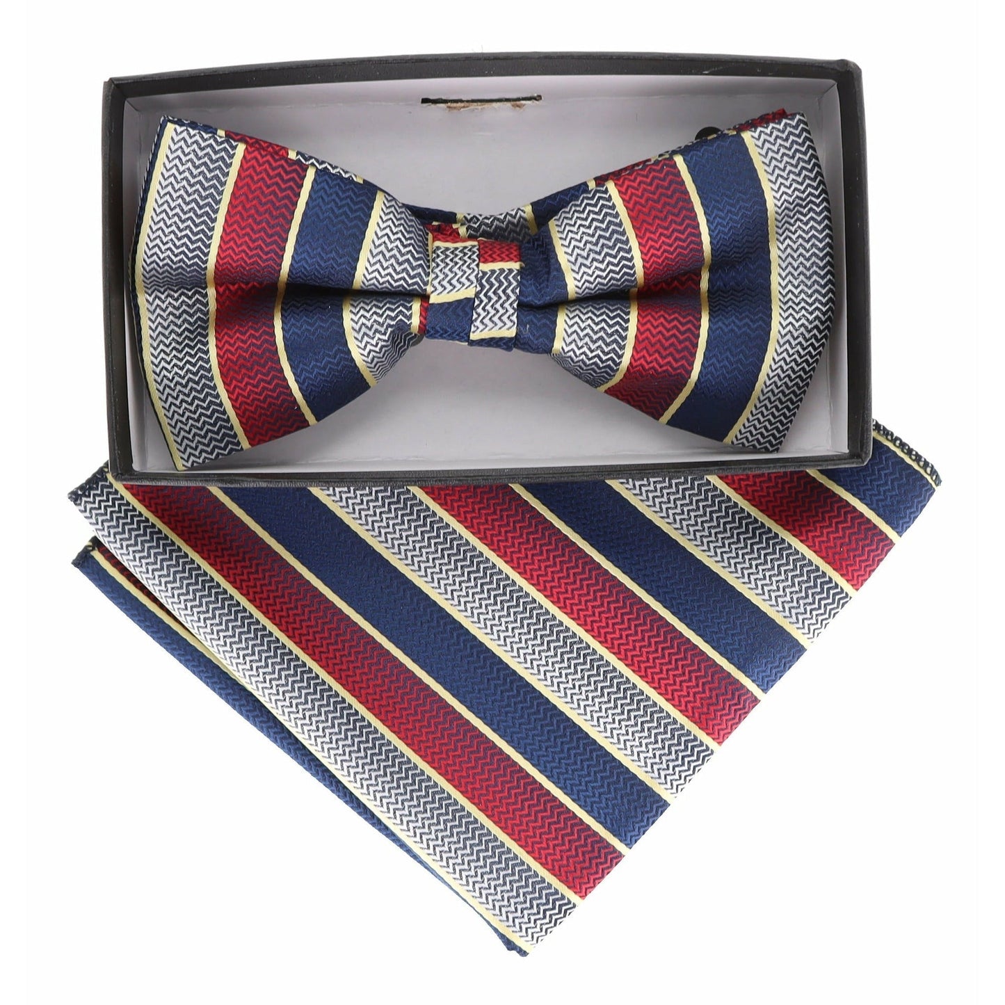 Vittorio Farina Men's Geometric Design Satin Bow Tie & Pocket Square in Gift Box - BH-21174 - Bow Tie & Pocket Square - Vittorio Farina