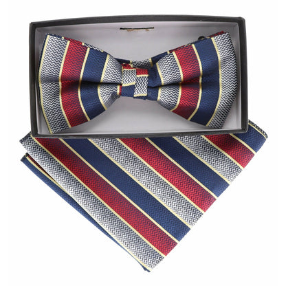 Vittorio Farina Men's Geometric Design Satin Bow Tie & Pocket Square in Gift Box - BH-21174 - Bow Tie & Pocket Square - Vittorio Farina