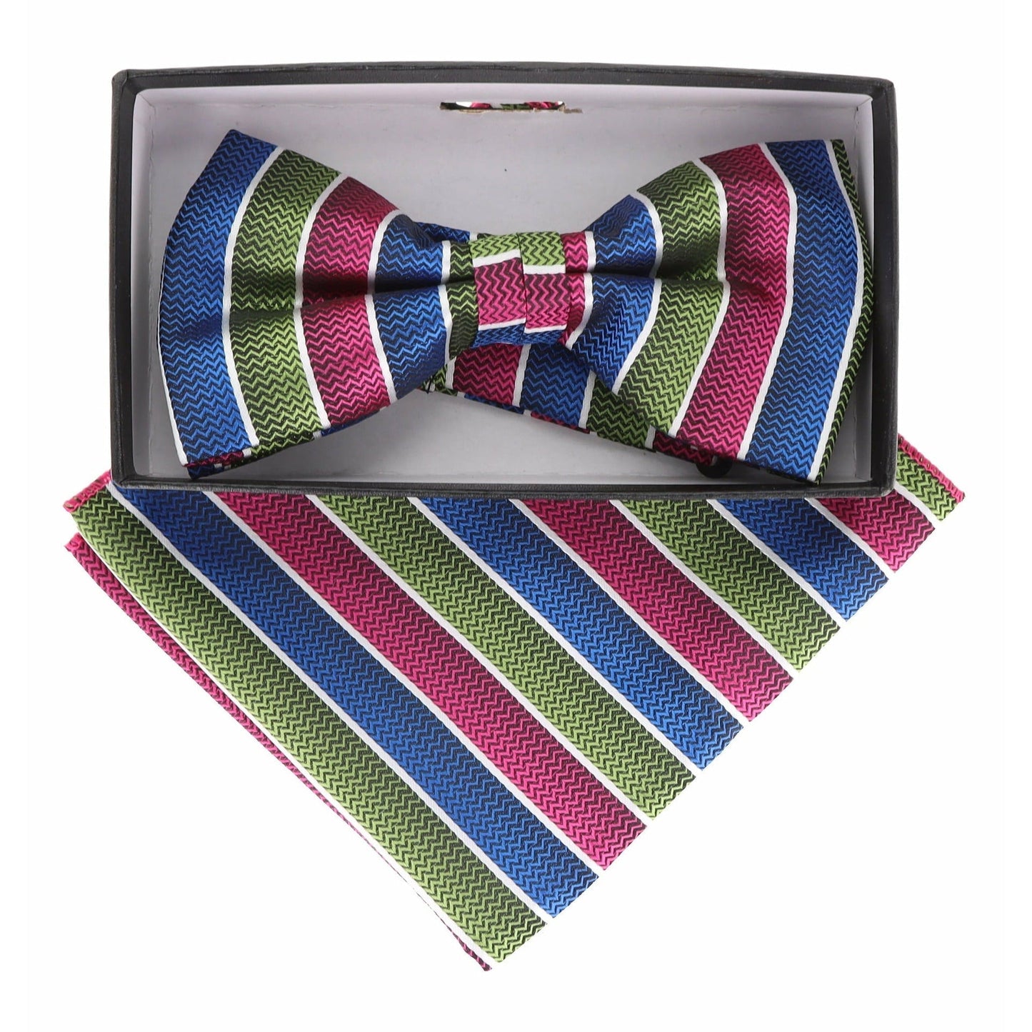 Vittorio Farina Men's Geometric Design Satin Bow Tie & Pocket Square in Gift Box - BH-21174 - Bow Tie & Pocket Square - Vittorio Farina