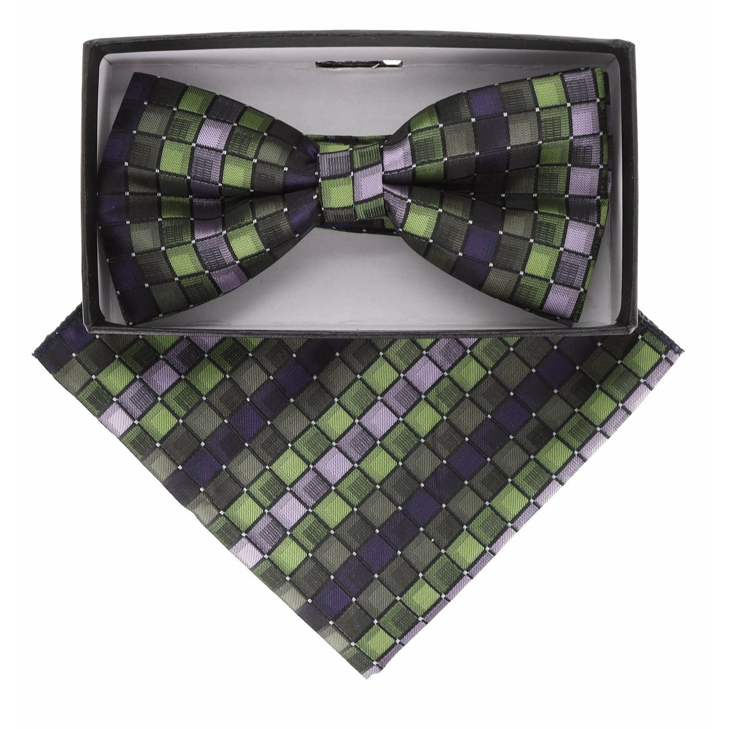 Vittorio Farina Men's Geometric Design Satin Bow Tie & Pocket Square in Gift Box - BH-21174 - Bow Tie & Pocket Square - Vittorio Farina