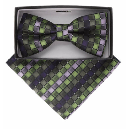 Vittorio Farina Men's Geometric Design Satin Bow Tie & Pocket Square in Gift Box - BH-21174 - Bow Tie & Pocket Square - Vittorio Farina